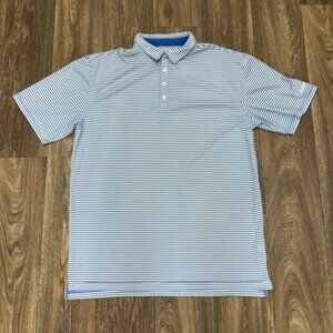 Johnnie-O Polo Shirt Men's XL Blue Prep-Formance Warwick Stripes Stretch Golf